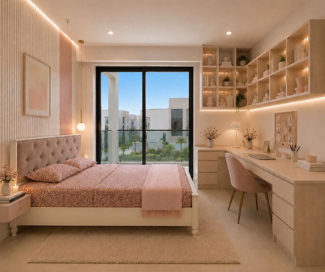 Bedroom interior after fit-out work in a Dubai apartment
