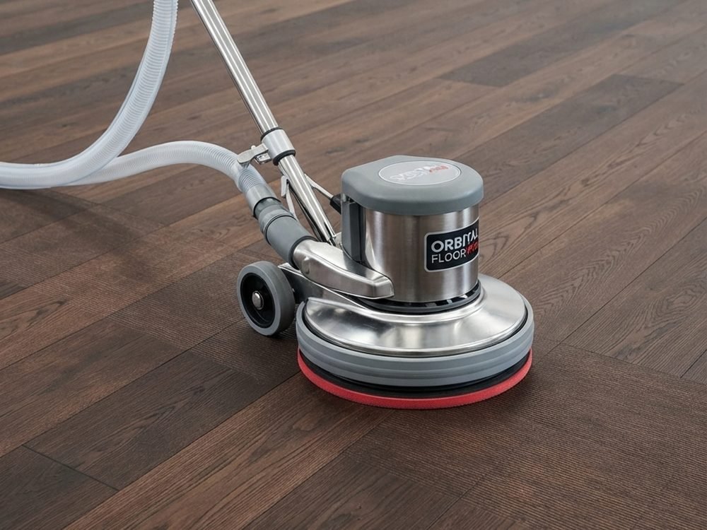 Wooden floor being polished and buffed by City Walk Cleaning in Dubai