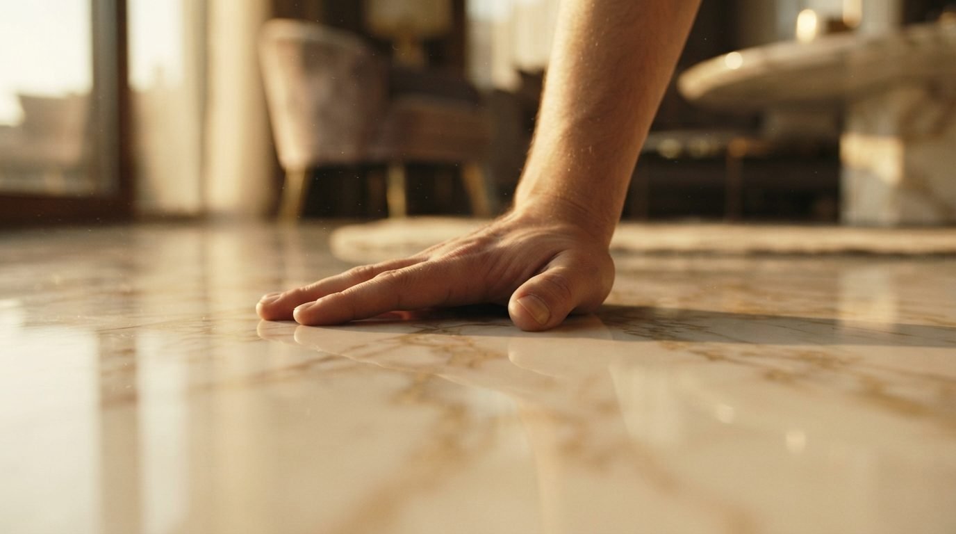Freshly polished marble floor finished by City Walk Cleaning